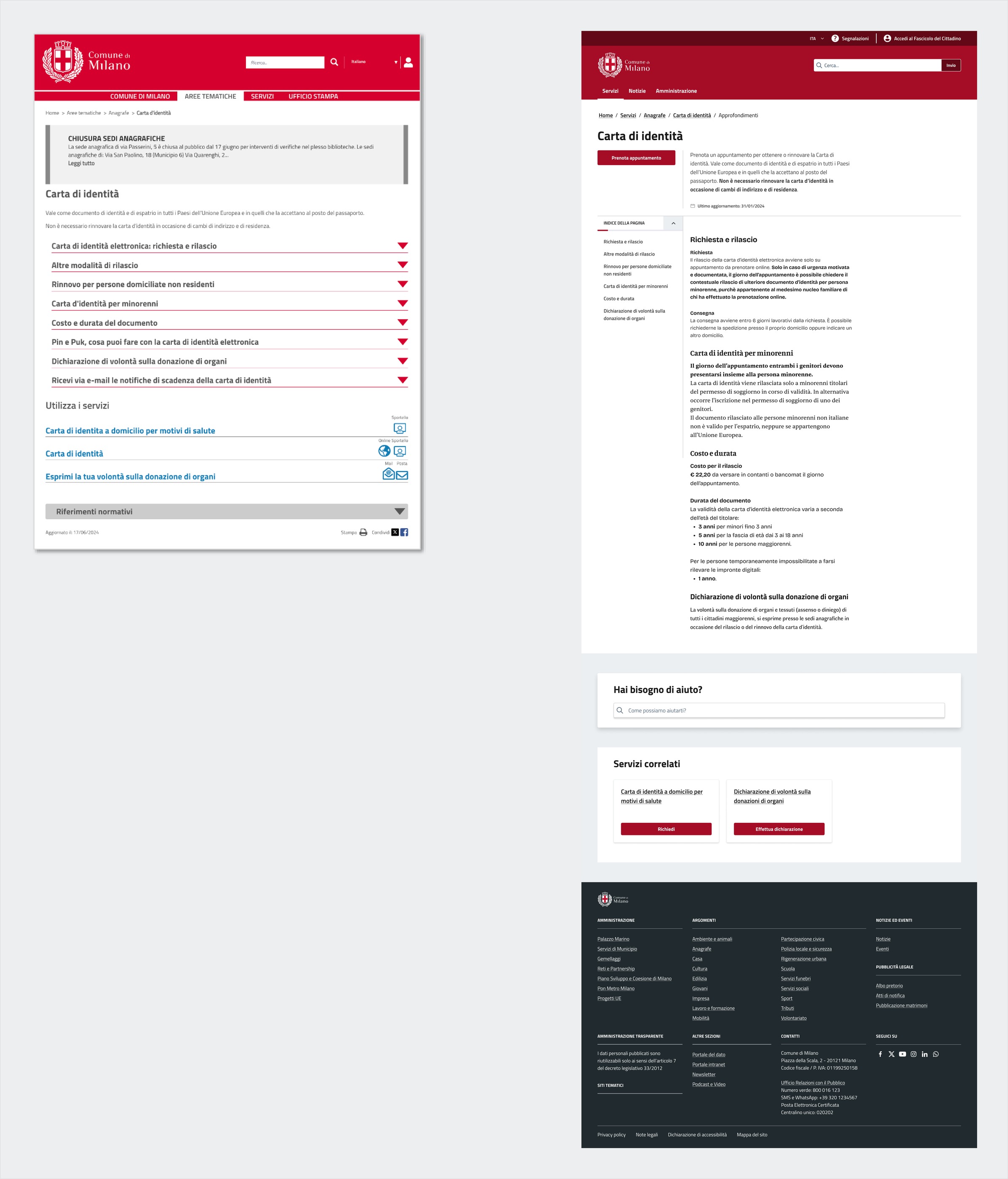 The redesigned electronic ID card service page, with the action steps at the top and legal requirements placed lower.